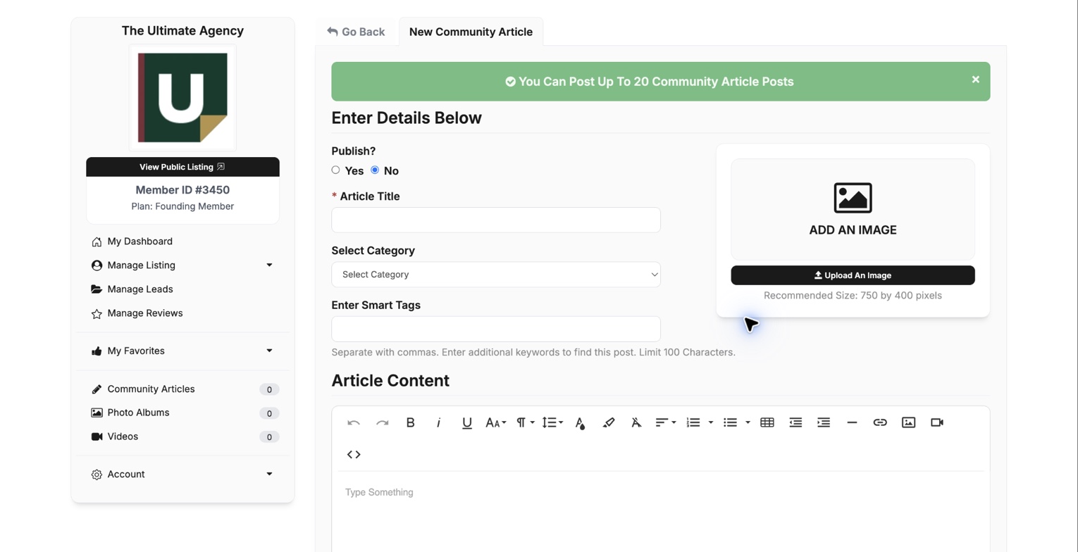 New Community Article form with Publish set to No