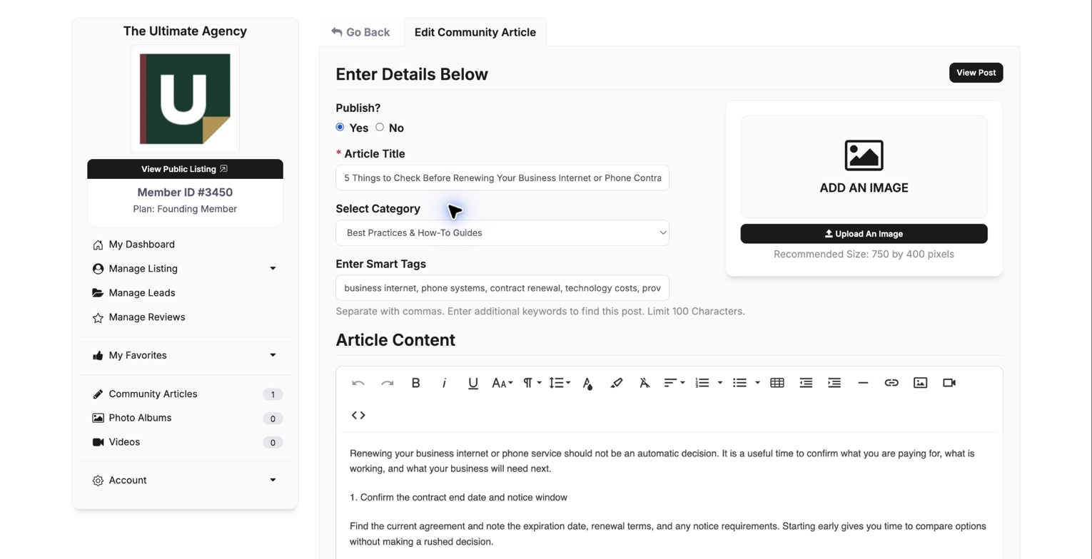 Completed article with Publish set to Yes before saving